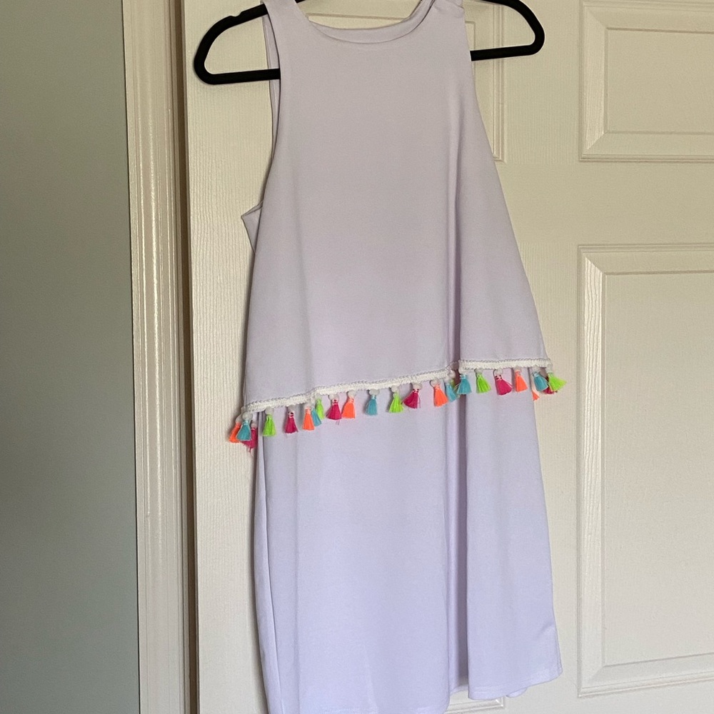 White Dress with Multicolor Tassels